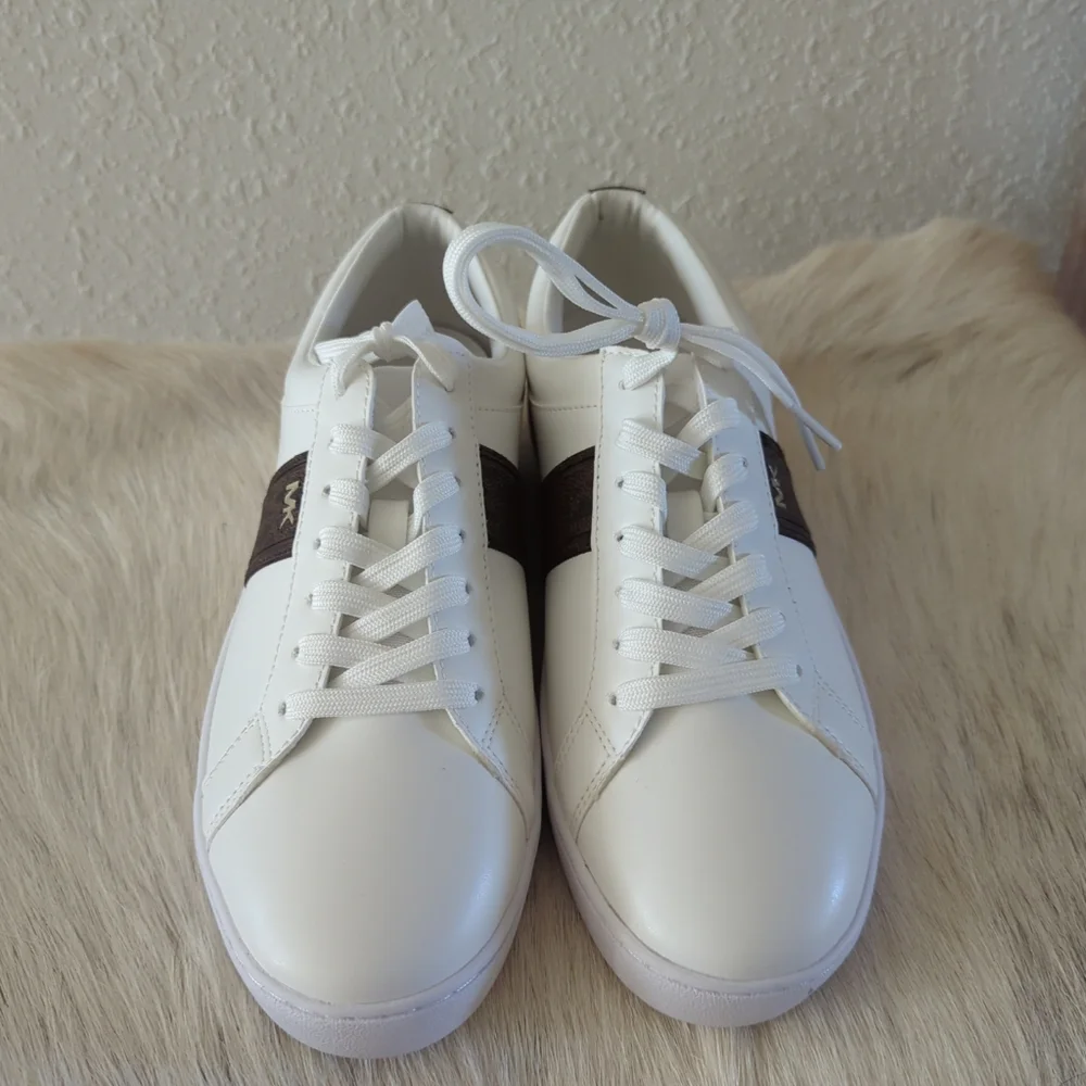 Michael Kors Irving Stripe Lace Up Designer Sneakers Optic White Multi  8.5